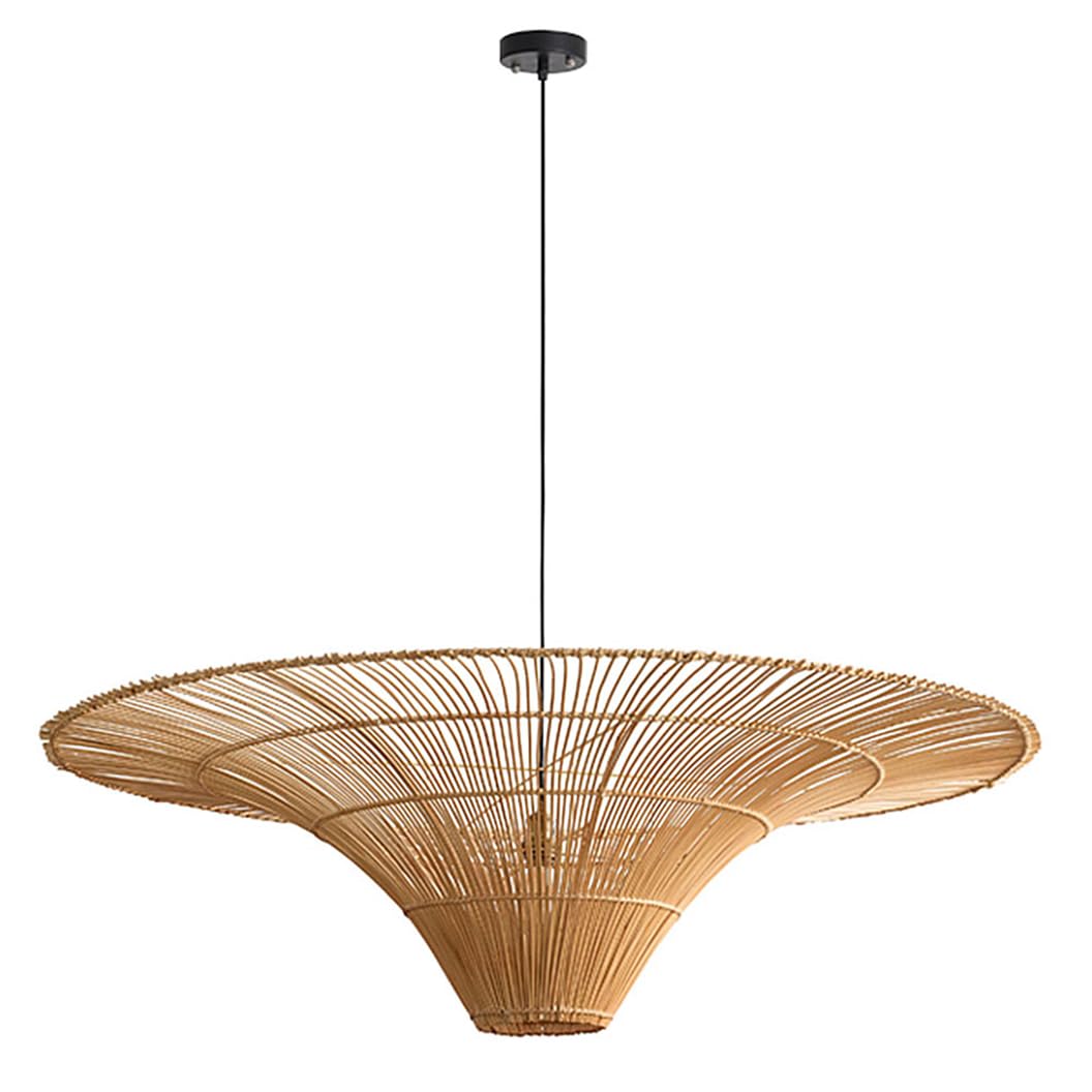 CSSYKV 23.6" Farmhouse Rattan Chandeliers, Extra Large Boho Basket Light Fixture with Hand-Woven Wicker Shade Vintage Black Wicker Bamboo Coastal Chandelier for Kitchen Island Bedroom Living Room