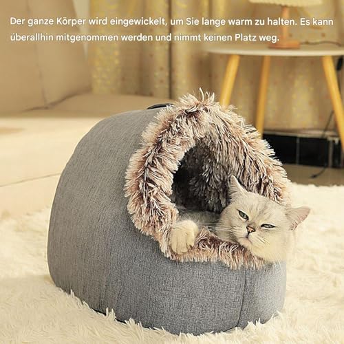 Mppchhn Überdachtes Katzenbett,Warme Beruhigende Winter Haustierbedarf | Kätzchen Bett Höhle Winter Katzenhaus - Für Kätzchen Welpen Kleine Hunde Zum Schlafen Innen Schlafzimmer Wohnzimmer Balkon