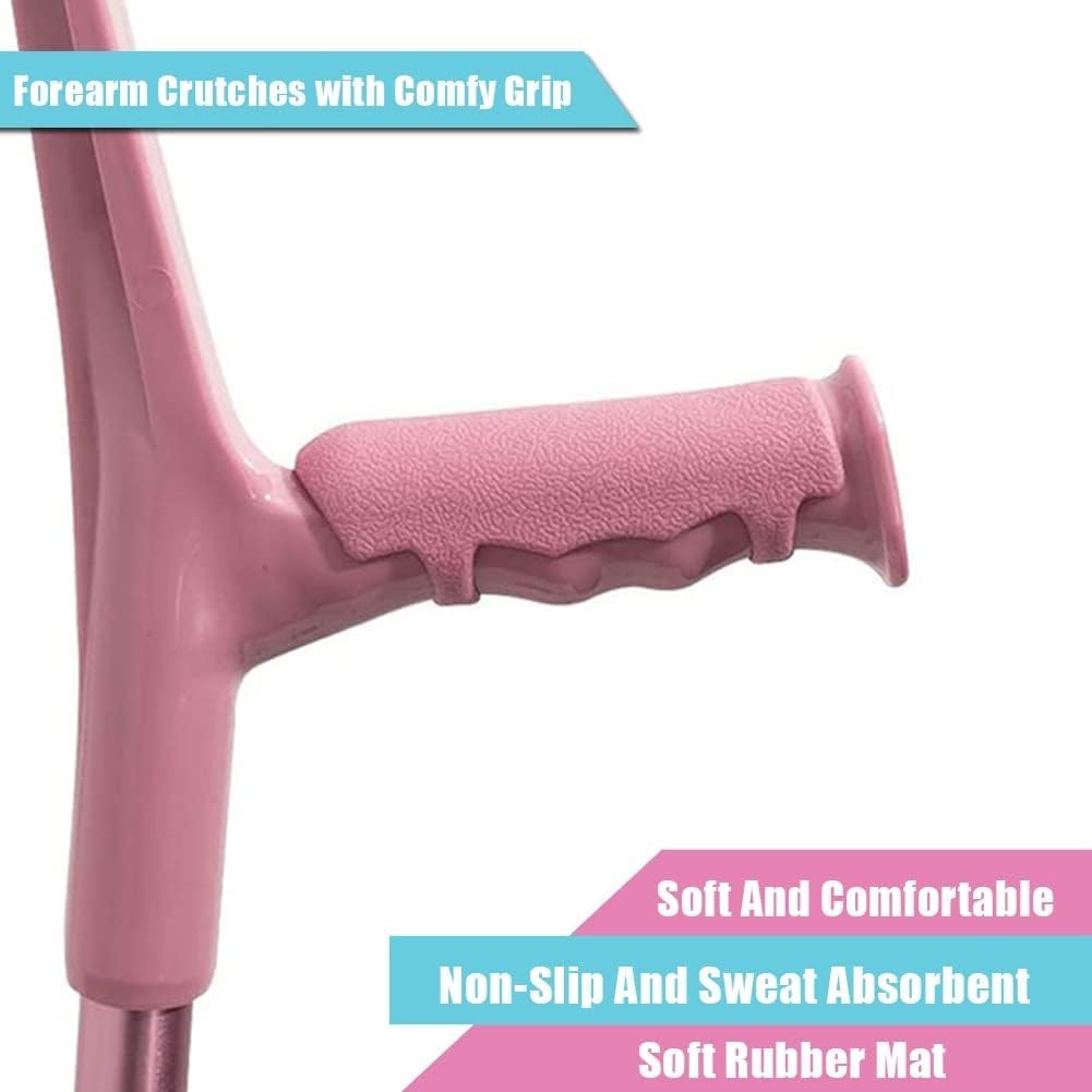 Stampelle per avambraccio pieghevoli regolabili in altezza, supporto leggero in alluminio, adatte per altezze da 4'7" a 6', 93-115 cm, 1 paio, opzioni rosa/blu disponibili