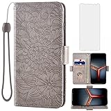 Asuwish Compatible with Asus ROG Phone 2 Wallet Case and Tempered Glass Screen Protector Card Holder Stand Magnetic Leather Flip Cell Accessories Phone Cover for ROG Phone2 II ZS660KL Women Men Grey