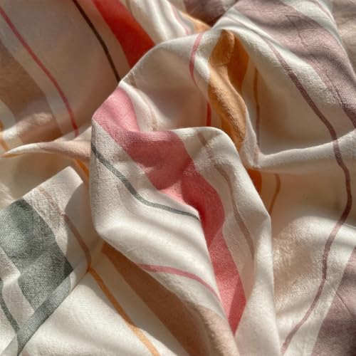 Image of VM VOUGEMARKET Multicolor Striped Duvet Cover Set King Washed Cotton Bedding Stripes Duvet Cover with 2 Pillowcases for Girls Women(Orange /Pink /Green /Coffee)
