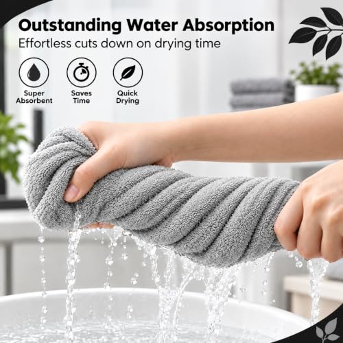 Image of Hair Towel Wrap for Women-Quick Drying Microfiber Towel for Hair with Elastic Loop for Tying-Super Absorbent Head Towels Wrap for Ladies Hair Turban (Pack of 1,Grey)