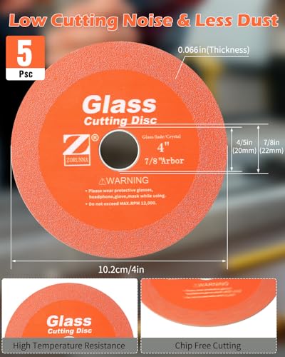 ZORUNNA 4inch Glass Cutting Disc Tool, Diamond-Edged Glass Tile Cutter, 5 Pcs Ultra-Thin Disco para Cortar Vidrio for Grinding Glass, Jade, Crystal, Wine Bottles, Tile.