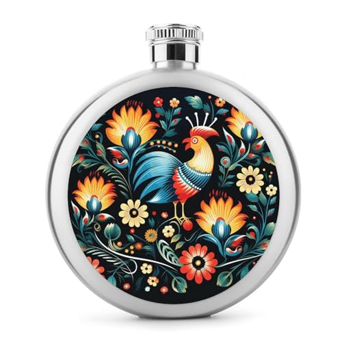 Stainless Steel Wine Bottle Liquor Container Polish Folk Art Pattern Print Leak Proof Hip Flask Durable for Camping Hiking Travel Festivals