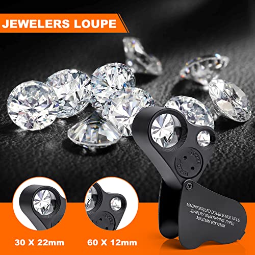 Fabduo Jewelers Loupe 2 Pack - 30X 60X Jewelry Eye Loop Magnifier With Illuminated Led Light, Folding Jewelers Magnifying Glass For Diamond, Gems, Coins, Stamps (Black And White) #TOP3