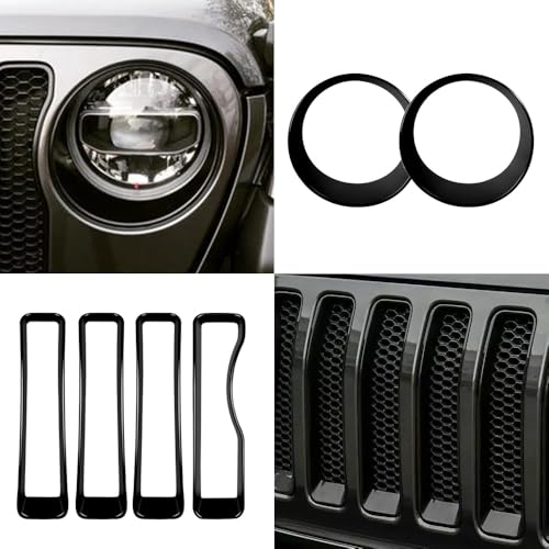 Image of 9PCS Grille Inserts Headlight Cover Kit Fitment for Jeep (2020-2023) Gladiator JT (Black, JT)