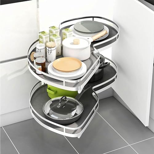 Étagère d'angle extensible pour meuble de cuisine avec paniers rotatifs