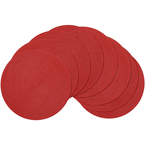Image of SHACOS Round Braided Placemats Set of 8 Washable 15 inch Round Table Mats Non Slip Woven Place Mats for Christmas Holiday Dining Table Decor (Red, 8)