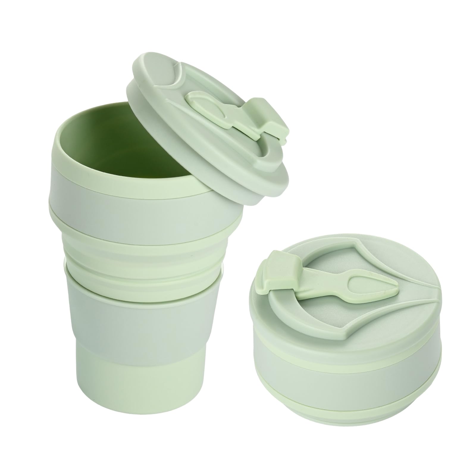 3 Tasses De Voyage Pliables En Silicone Avec Couvercle - Gris Bleu Rose 200ml