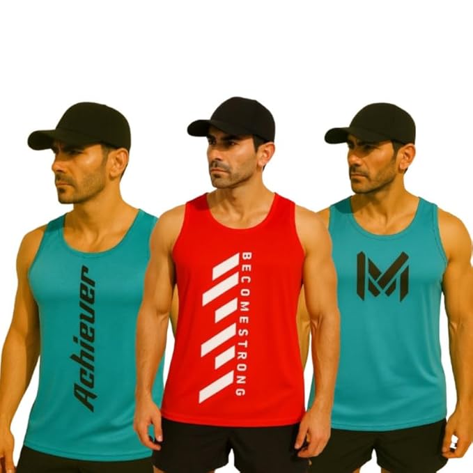 Pack of 3 Sando For Men Men’s Sleeveless Round Neck Vest – Pack of 3, Polyester Fabric, Quick Dry Gym & Casual Wear Gym Fit Pack of 3 premium-quality sleeveless vest