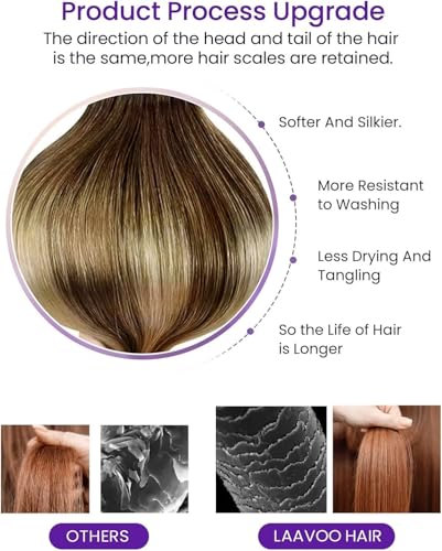 Image of LaaVoo Tape in Human Hair Extensions Light Brown Ombre Tape on Hair Extension Human Hair 100g Tape in Extensions Balayage Brown to Light Brown with Blonde Full Head 22 Inch 40pcs