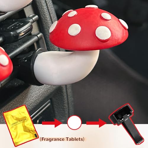 Image of 3 PCS Mushroom Car Air Freshener Vent Clip, Cute Red Mushrooms Cars Air Conditioning Vent Clips with Scent Pads, Automotive Interior Decorations Accessories for Women
