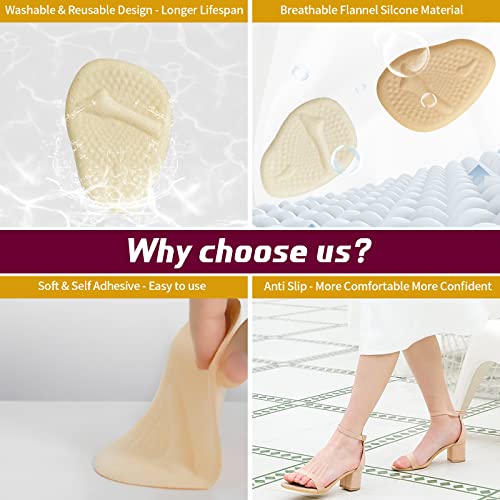 Image of FOCONEE Metatarsal Pads, Soft Ball of Foot Cushions for Women, High Heel Pain Relief Shoes Inserts, Reusable Anti-Slip Forefoot Pads One Size Fits All Shoes for All Day Comfort (3 Pairs)