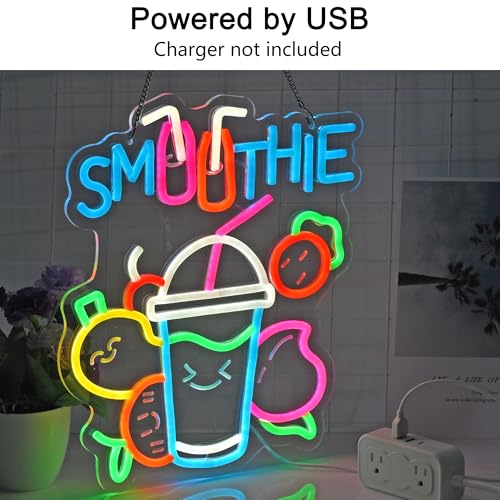 Image of Smoothie Neon Sign, Neon Lights Hanging Wall Art Decoration for Juice Bar Restaurant Store Shop Market Food Truck Cafe Home Decor, USB Powered Ultra Bright Dimmable,15.35x12.6inches