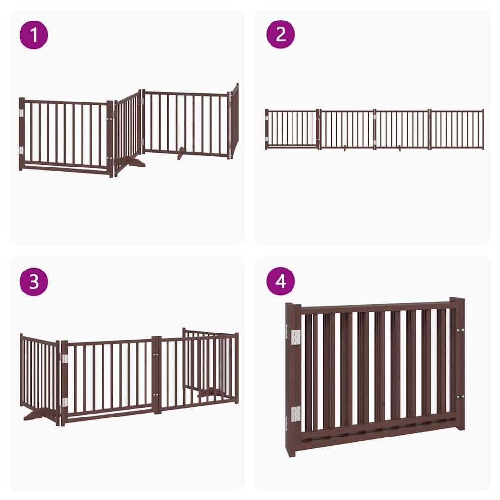 vidaXL Puerta de Perros Plegable 4 Paneles Madera Abeto marrón 320 cm, Puerta para Mascotas, Puerta de Seguridad para Perros, Puerta para Perros de Seguridad