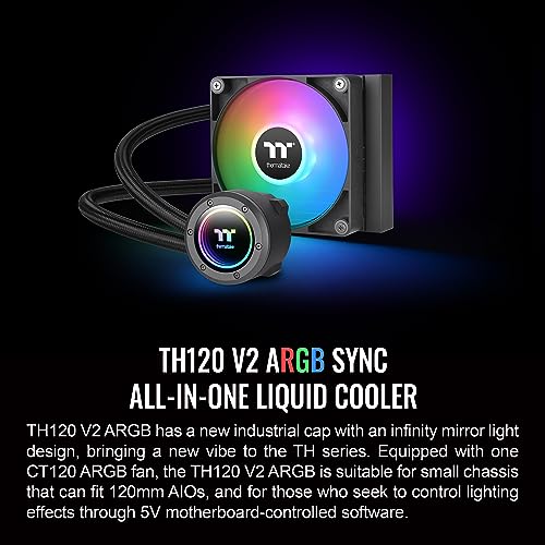 Image of Thermaltake TH120 ARGB Sync V2 CPU Liquid Cooler /AlO Liquid Cooling /Fan 120mm*1 /PWM 500~2000 RPM /Mirror Waterblock /MB ARGB Sync Control, CL-W360-PL12SW-A , Black