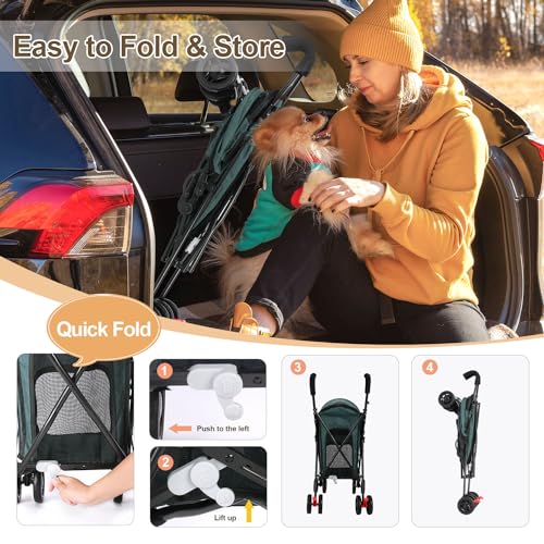 Dog Strollers for Medium Dogs, Folding Puppy Stroller for Small Dogs up to 33 lbs, 4 Wheels with Cup Holder Dog Carts with 360 Rotating Front Wheels for Outdoor Walking (Dark Green) Dog Strollers for Medium Dogs, Folding Puppy Stroller for Small Dogs up to 33 lbs, 4 Wheels with Cup Holder Dog Carts with 360 Rotating Front Wheels for Outdoor Walking (Dark Green)