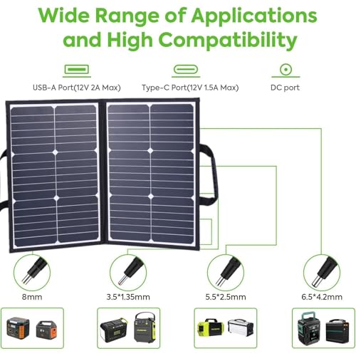 Chargeur solaire pliable 60W avec 2 sorties USB et câble CC polyvalent