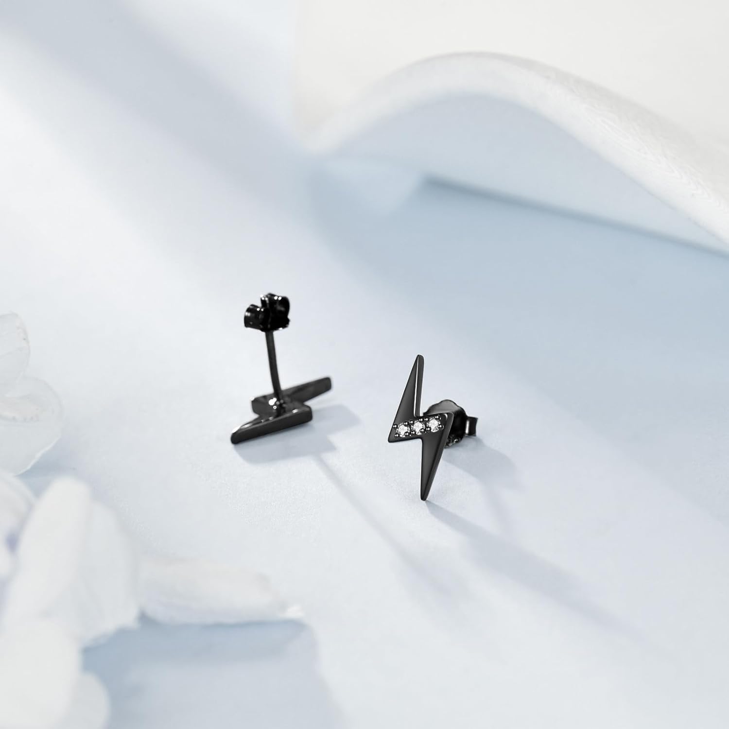 Lightning Bolt Earrings Sterling Silver Black Lightning Bolt Stud Earrings Jewelry Gifts for Women Men
