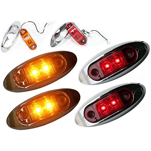 2 RED 2 AMBER 2" AutoSmart KL-15114RE Oval LED Clearance/Side Marker Light with Chrome Bezel for TRUCK TRAILER Cover