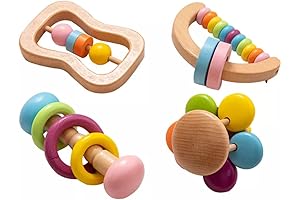 4pc Organic Colorful Baby Rattle Set: Safeguard Your Little One with Natural Playtime