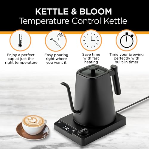 Electric Gooseneck Kettle 1 Liter, Black - Precision Temperature Control for Coffee & Tea