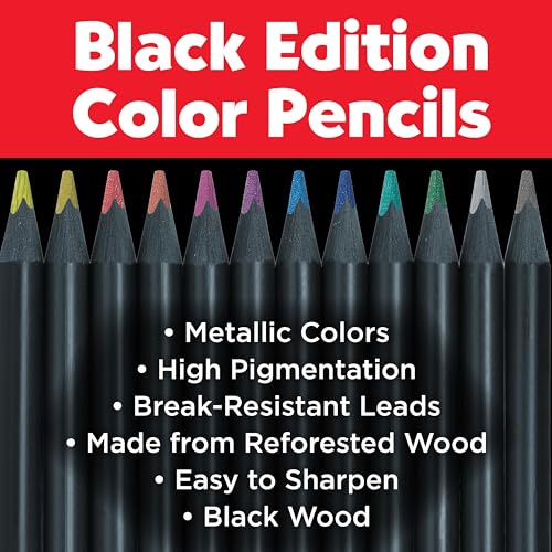 Faber-Castell 116415 - Bleistifte Set Black Edition Metallic, 12 Farbstifte, Malstifte für helles und dunkles Papier