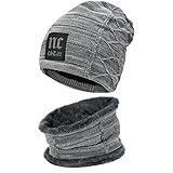 Fantastic Zone 2-Pieces Winter Beanie Hat Scarf Set Warm Knit Hat Thick Fleece Lined Winter Hat &...