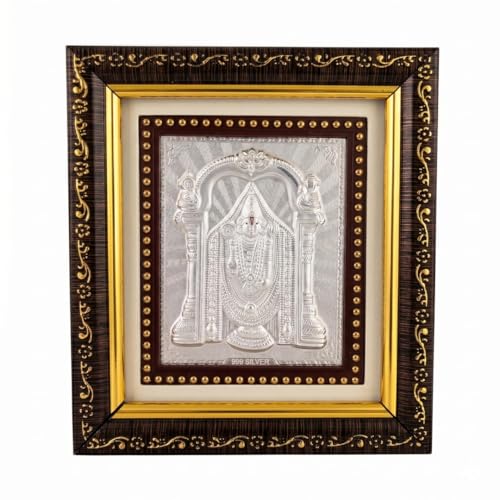 Image of Silver Coating Balaji Frame | Divine Home Decor | Wall Mount Square PhotoFrame for Gift, Wooden PhotoFrame for Temple, OfficeDecor Wedding Festival Gifting | tabletopframe (5x5.50 Inch)