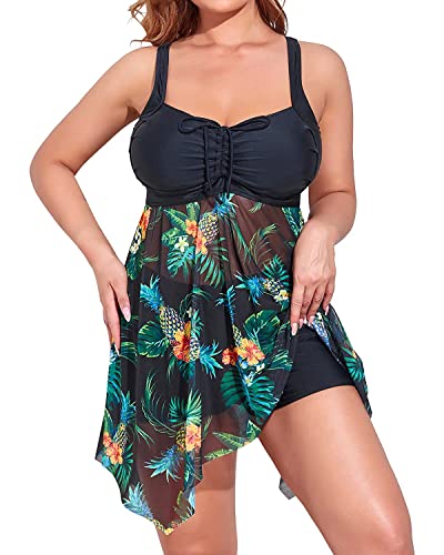Image of Daci Plus Size Two Piece Swim Dress with Shorts for Women Mesh Swimsuits Flowy Bathing Suits