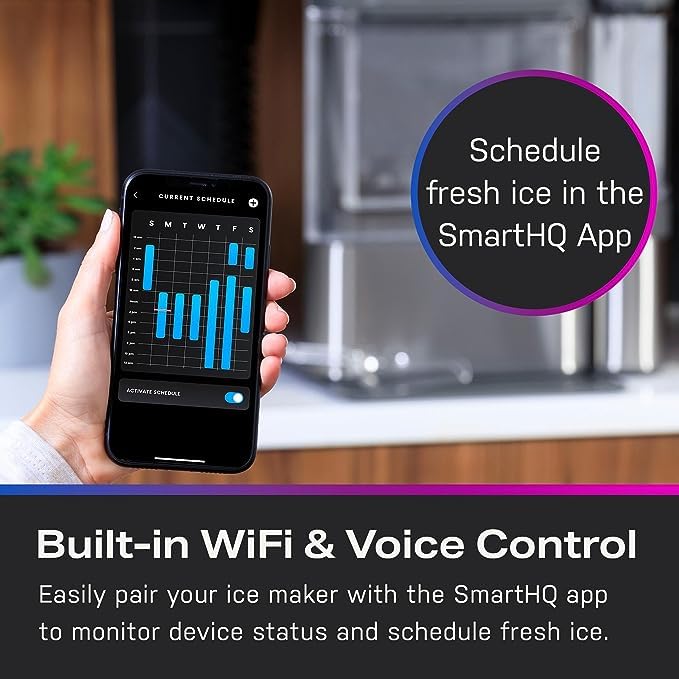 Miniatura 8 de GE Profile Opal 2.0  Máquina de hielo de pepitas de encimera con tanque lateral, máquina de hielo portátil con conectividad WiFi, acero inoxidable