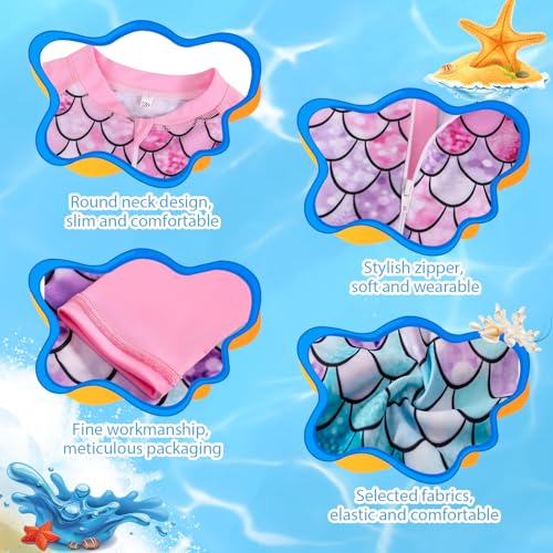 Image of 9 Piece Girls One Piece Swimsuit, Long Sleeve Swimsuit, Swimwear Sets, with Kids Swimming Goggles, Earplugs, Swimming Cap