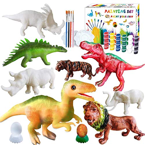 N-brand Boys Crafts for Kids Ages 4-8, Very Cute Art Kits for Kids, 4 Dinosaur Figures and 4 Safari Animals with Art Supplies for Kids, Great Gift Ideas for Boys and Girlsâ€™ Birthday