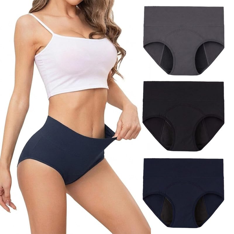 Image of High Waist Period Panty for Women | Leakproof Menstrual Panties for Girl | Reusable, Breathable Ultra-Soft Panty | All Day Comfort Leak-Proof | Multi-Layer Skin-Friendly Reusable 2 Years (Pack of 3)