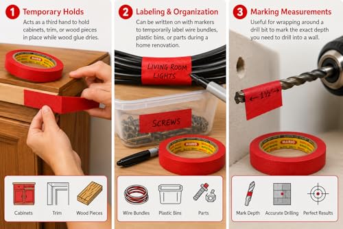 Image of Mario Red Masking Tape - 20 Meter Length, 6mm Width - Premium Adhesive Tape for DIY, Art & Craft, Carpenter & Painting Use - Easy Tear, Clean Peel - Pack of 2 Rolls