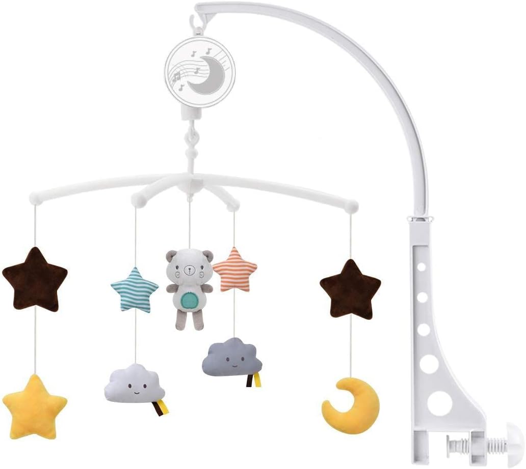 Baby Musical Crib Mobile Toys with Rotation, Stars Sooth Pendant Toy,Wind-up Music Box Design,Nursery Decoration Gift for Newborn Boys and Girls (bear Pendant)