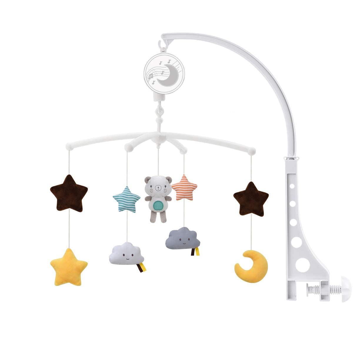 Baby Musical Crib Mobile Toys with Rotation, Stars Sooth Pendant Toy,Wind-up Music Box Design,Nursery Decoration Gift for Newborn Boys and Girls (bear Pendant)