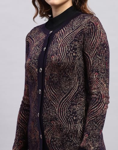 Image of Monte Carlo Womens Self Design Round Neck Full Sleeve Cardigan (1243652RN)