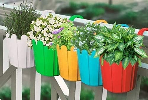 OSHIGREENS Balcony Railing Fence Hanging Hook planters for Outdoor Plants Flower pots planters for Garden Pack of 5 Multicolor