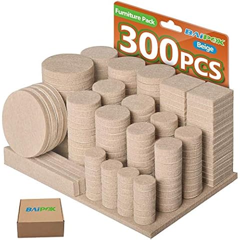 Furniture Pads 300 Pcs Beige Felt Pads for Furniture Feet Anti Scratch, 10 Sizes Felt Furniture Pads Self Adhesive, Chair Leg Pads Floor Protector Pads for Furniture with 60 Cabinet Door Bumpers Cover