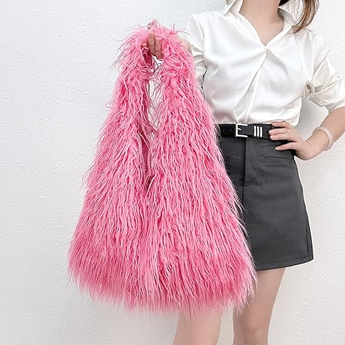 Image of Aisi Women Faux Fur Tote Bag Fluffy Plush Shoulder Bags Soft Casual Hobo Bag Big Capacity Shopping Bag