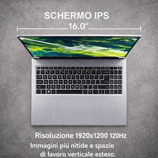acer Aspire Go 16 Notebook, Intel Core i9-13900H, RAM 32GB DDR5 6400MHz, SSD 1TB NVMe, Display 16" WUXGA IPS 120Hz 16:10, USB-C, HDMI 2.1, Wi-Fi 6, Tastiera Retroilluminata, Windows 11 Home