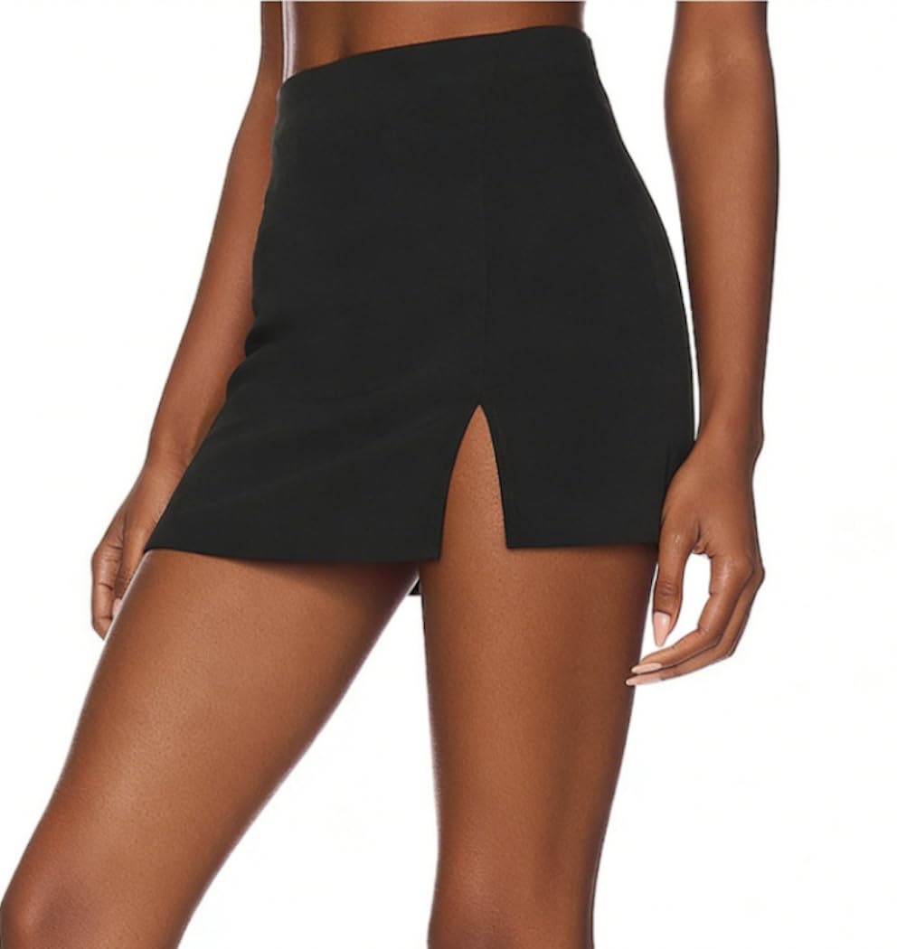 Cantonwalker Bodycon Mini Skirts for Women High Waist Split Hem Pencil Skirts