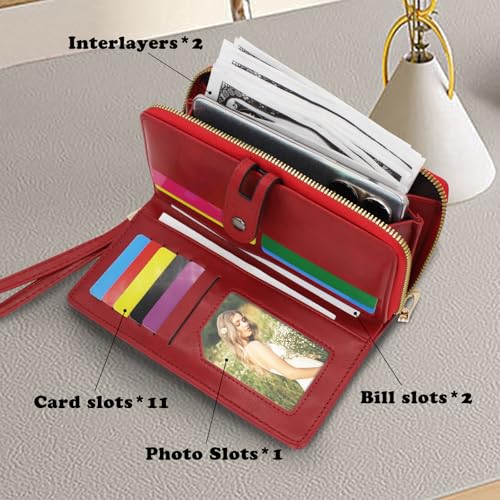 FuninCrea Women Wallets Large Capacity Ladies Purse with Removable Wrist Strap and ID Window, Womens Purse Card Wallet PU Leather Long Ladies Wallet with and 2 Compartments (Black)4