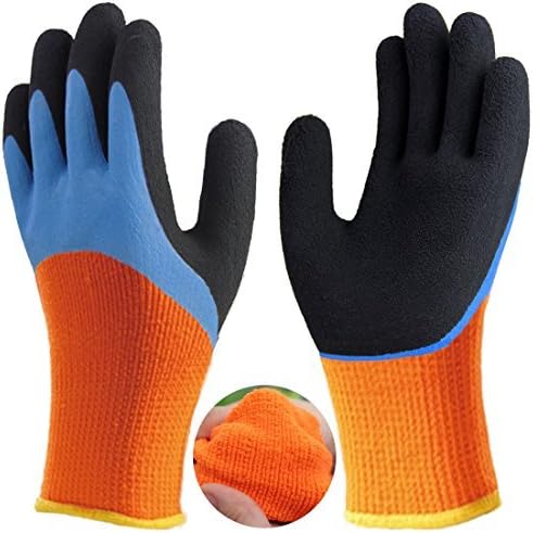 Waterproof Work Gloves 2 Pack, Grip Coating Polar Fleece Liner Super Comfortable, Improved Dexterity for Outdoor Garden Watering Mechanic Car Cleaning Cold Weather Multipurpose - 2 Pairs