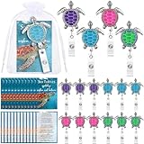 Kosiz 12 Sets Employee Appreciation Sea Turtle ID Badges Clips Gifts Turtle Badge Holder Retractable ID Clips with Thank You Cards and Organza Bags for Coworkers Teacher Student Valentines Gifts