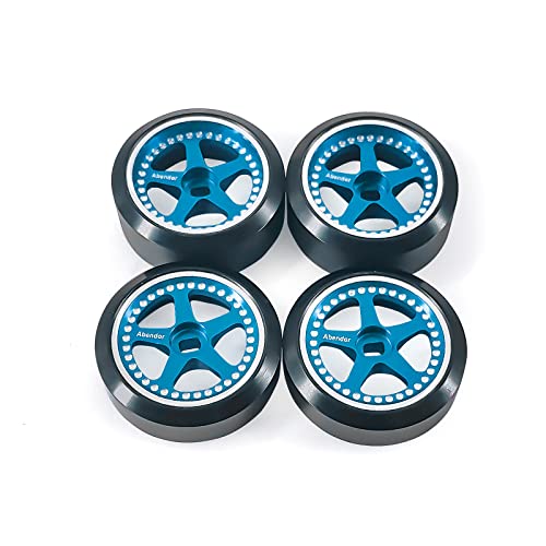 Abendor 4Pcs Rc Drift Wheels and Drift Tires for 1/28 Wltoys K969 K989 P929, Alloy Rc Drift Car Wheels with Hard Rubber Tires for 1/28 Kyosho Mini-Z Mini-Q HGD1 HGV1 (Blue)