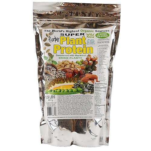 Wild Force Super Plant Protein Sweetened - Raw Vegan Protein Powder Enriched with Exotic Pine Nuts Chlorella Durian & Prickly Pear Cactus - Digestive-Friendly Nutrient-Rich Unprocessed - 681g