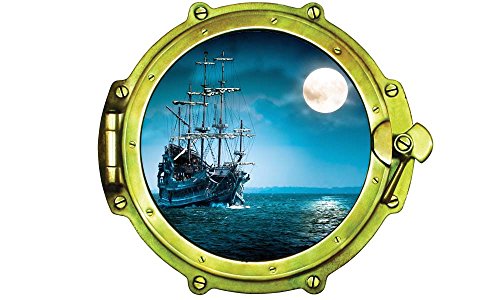 Vinilo decorativo barco pirata con ventana lunar 12"