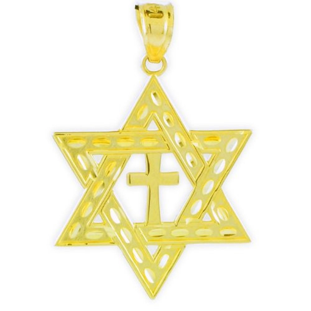 Jewish Jewelry By FDJ Women's 10K Gold Jewish Charm Star Of David Cross Pendant Medium